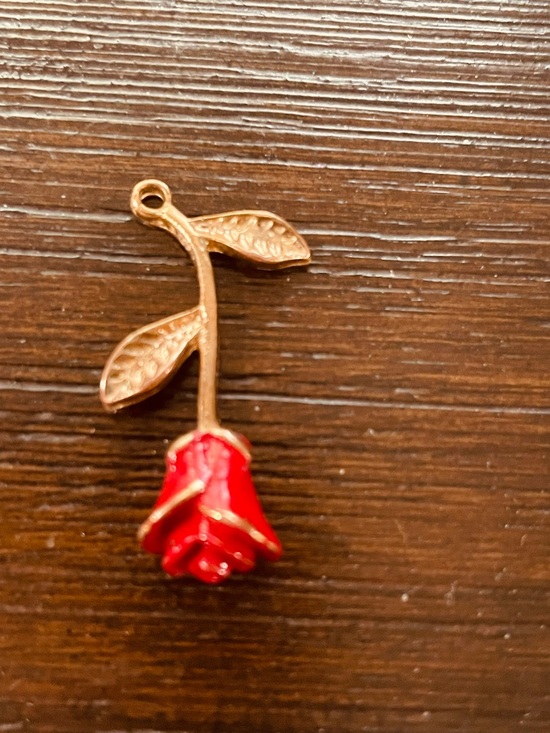 Amazon Jewelry - Amazon OS Women’s Dainty Romantic Feminine Red Rose Pendant with Gold Leaves